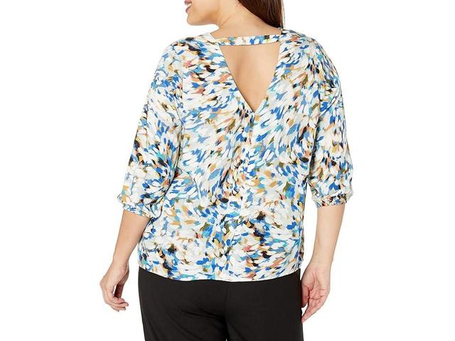 Liverpool Los Angeles Plus Size 3/4 Sleeve Double V-Neck Top (Brushstroke Starburst Print) Women's Clothing Product Image