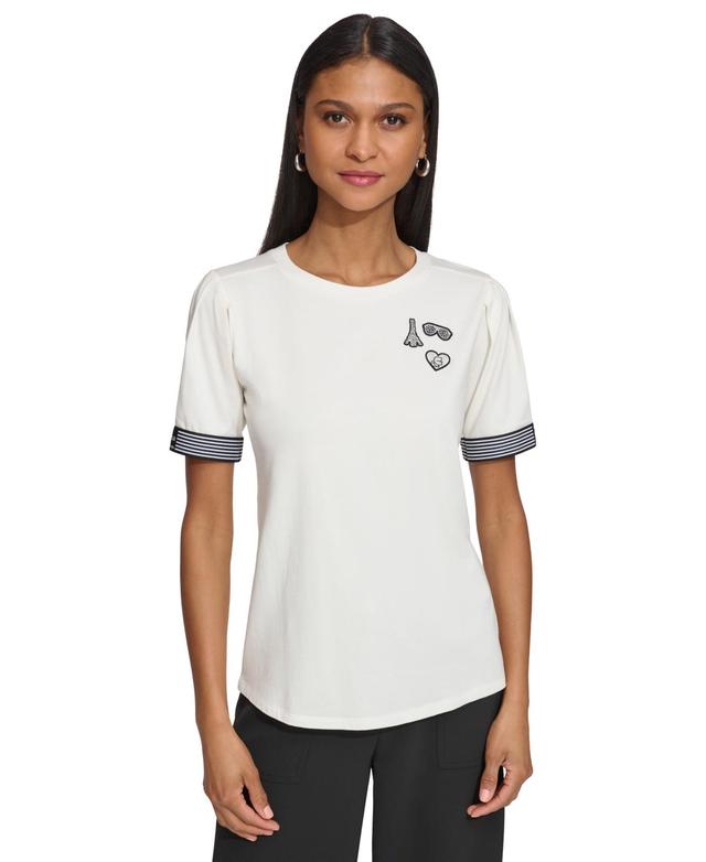 Karl Lagerfeld Paris Womens Round-Neck Short-Sleeve Logo Top Product Image