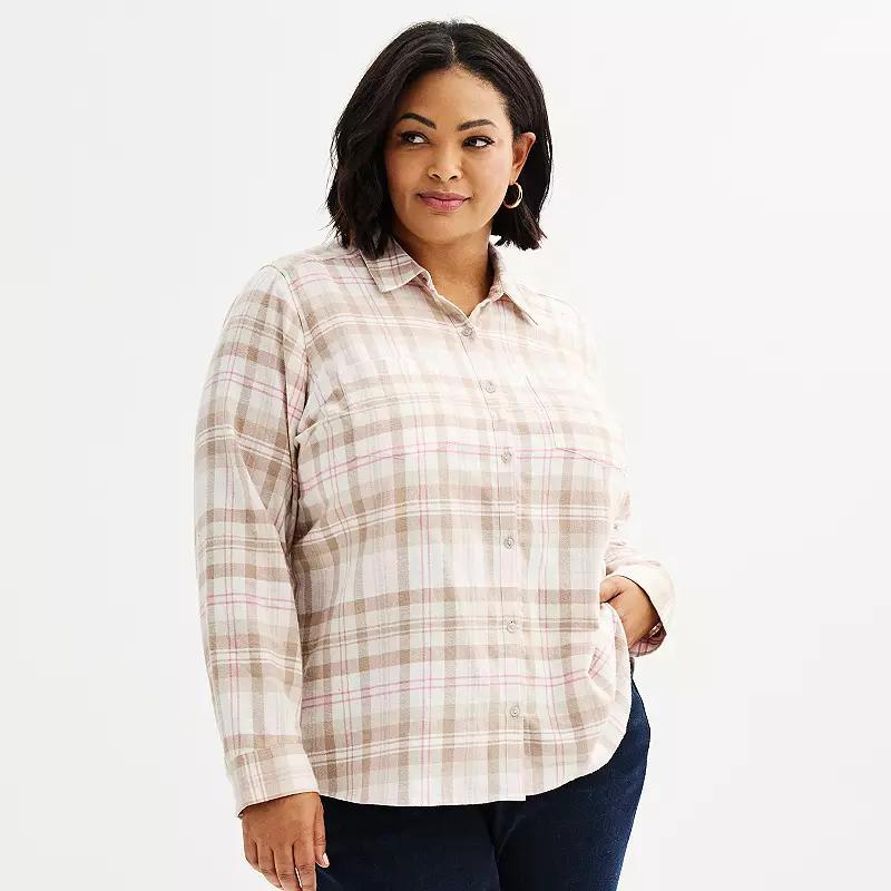 Plus Size Croft & Barrow The Extra Soft Plaid Flannel Shirt, Womens Purple Fall Plaid Product Image