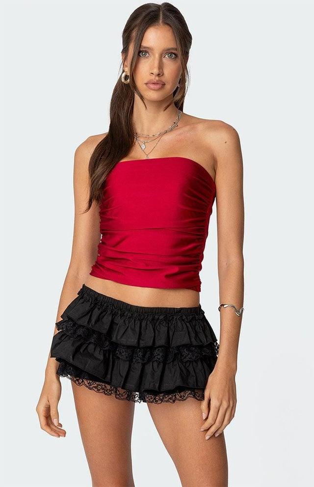 Edikted Women's Maxeen Shiny Gathered Tube Top Product Image