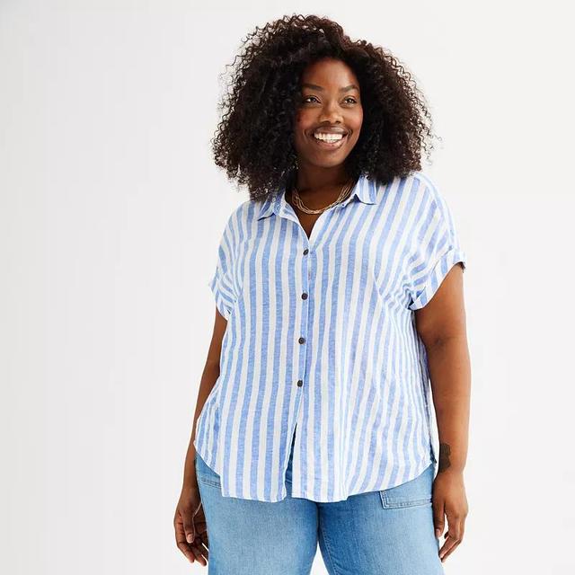 Plus Size Sonoma Goods For Life Oversized Linen-Blend Camp Shirt, Womens Product Image