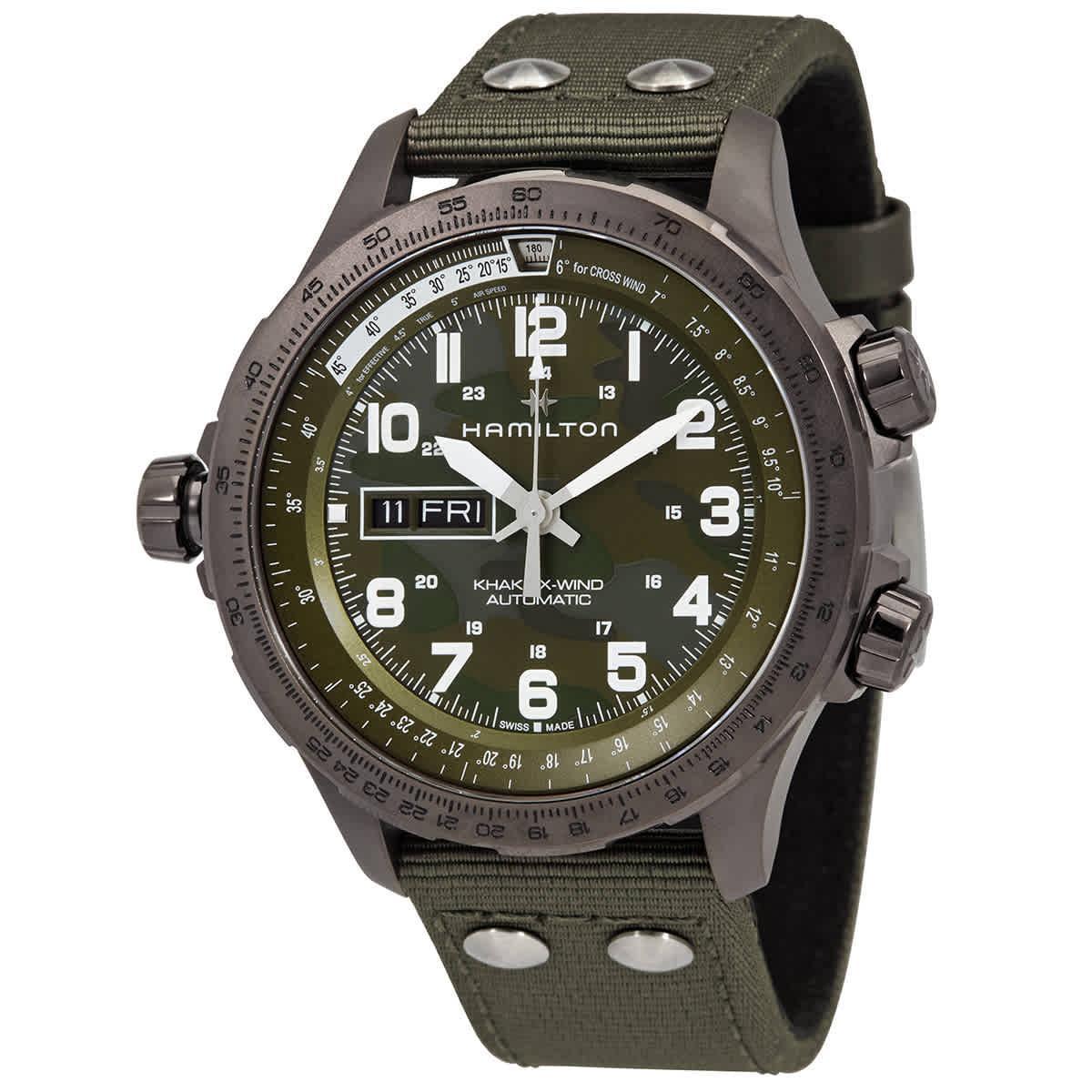 Hamilton Khaki Aviation X-Wind Auto Chronograph Textile Strap Watch, 45mm in Green at Nordstrom Product Image