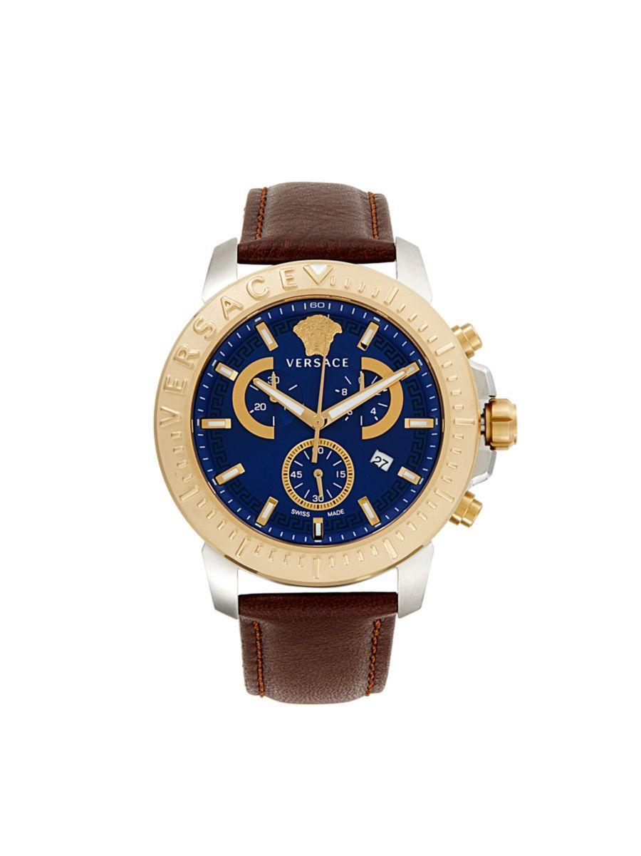 Versace Men's 45MM Stainless Steel & Leather Chronograph Watch  - male - Size: one-size Product Image