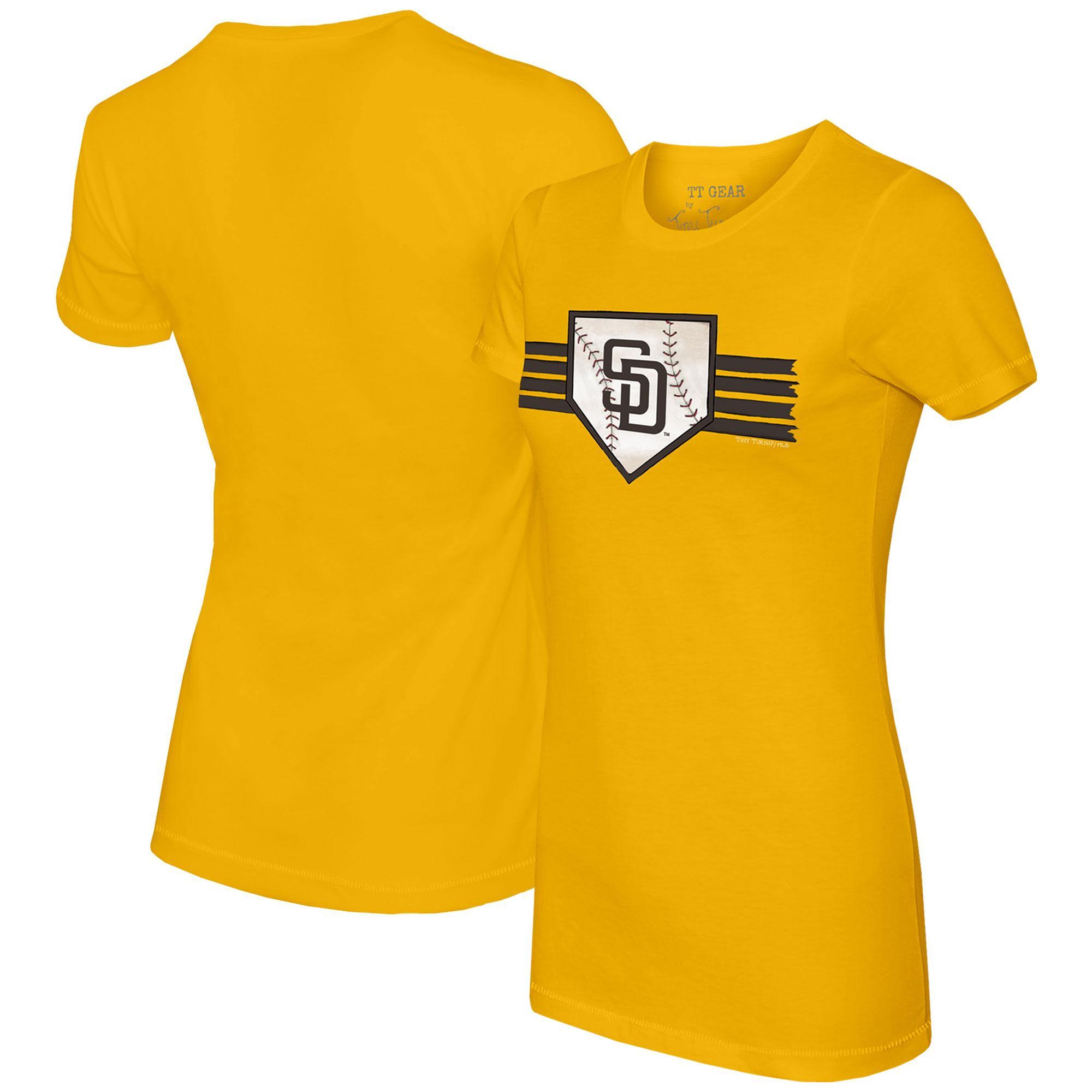 Women's Tiny Turnip Gold San Diego Padres Base Stripe T-Shirt Product Image