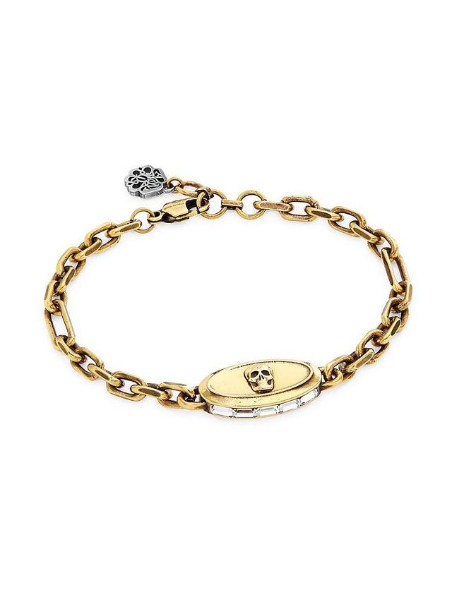 Womens Double Signet Goldtone & CrystalChain Bracelet Product Image
