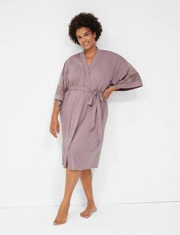 Lane Bryant Comfy Cotton Lace Midi Robe 30/32 Toadstool Product Image