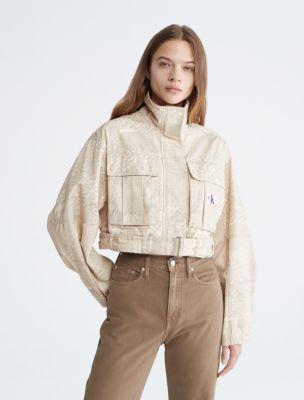 Calvin Klein Women's Cropped Belted Utility Jacket - Brown - M Product Image