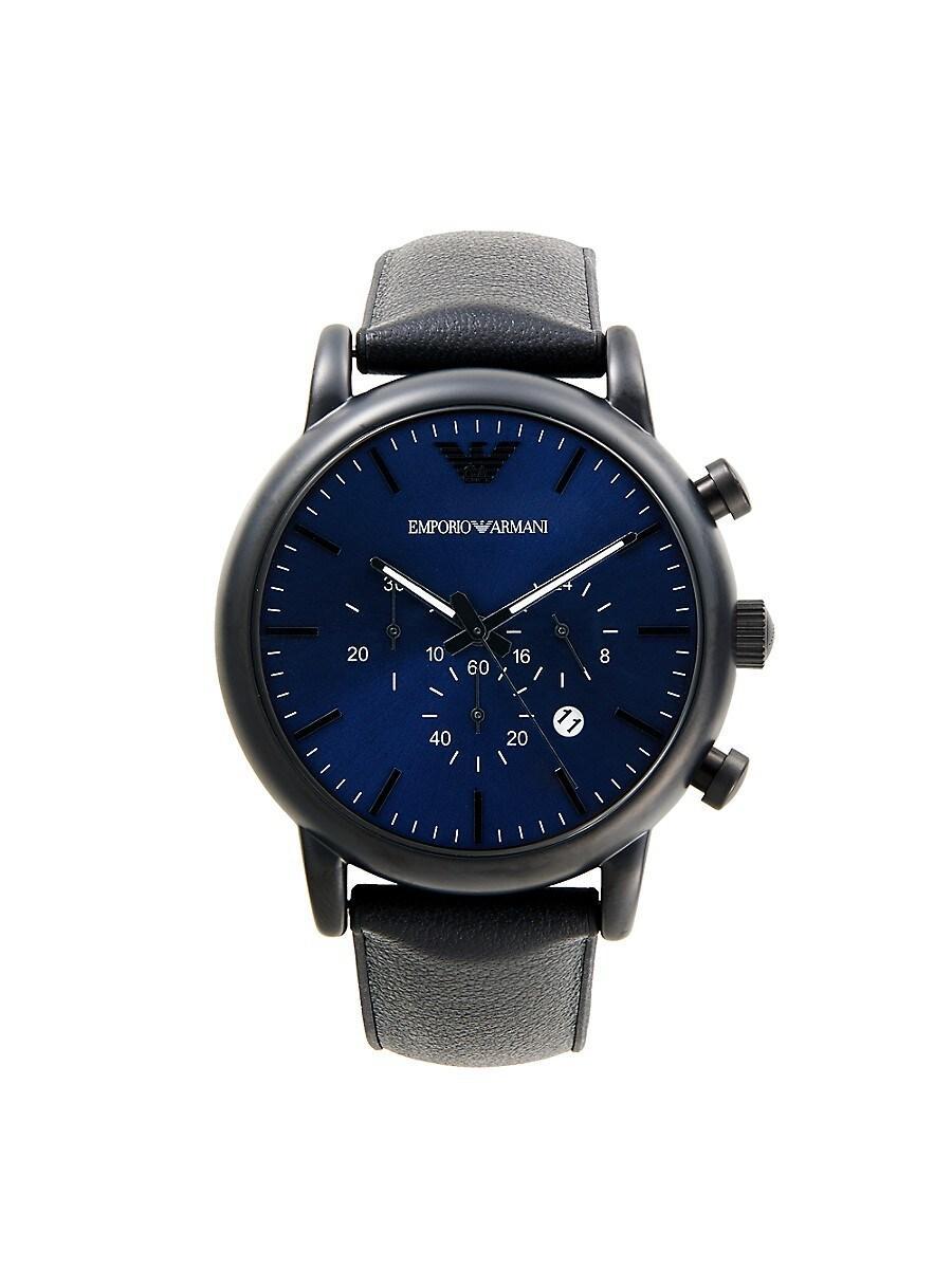 Emporio Armani s 46MM Stainless Steel & Leather Strap Chronograph Watch  - male - Size: one-size Product Image
