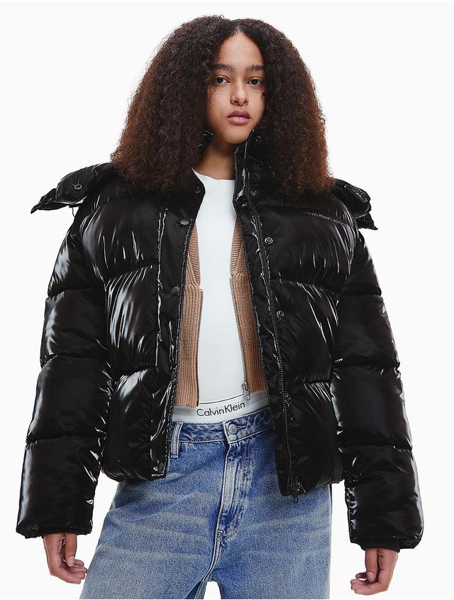 Calvin Klein Womens Oversized Repreve Shiny Puffer Jacket - Black - XL Product Image