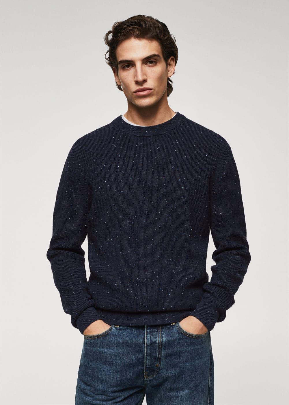 MANGO MAN - Structured flecked sweater navy - L - Men Product Image