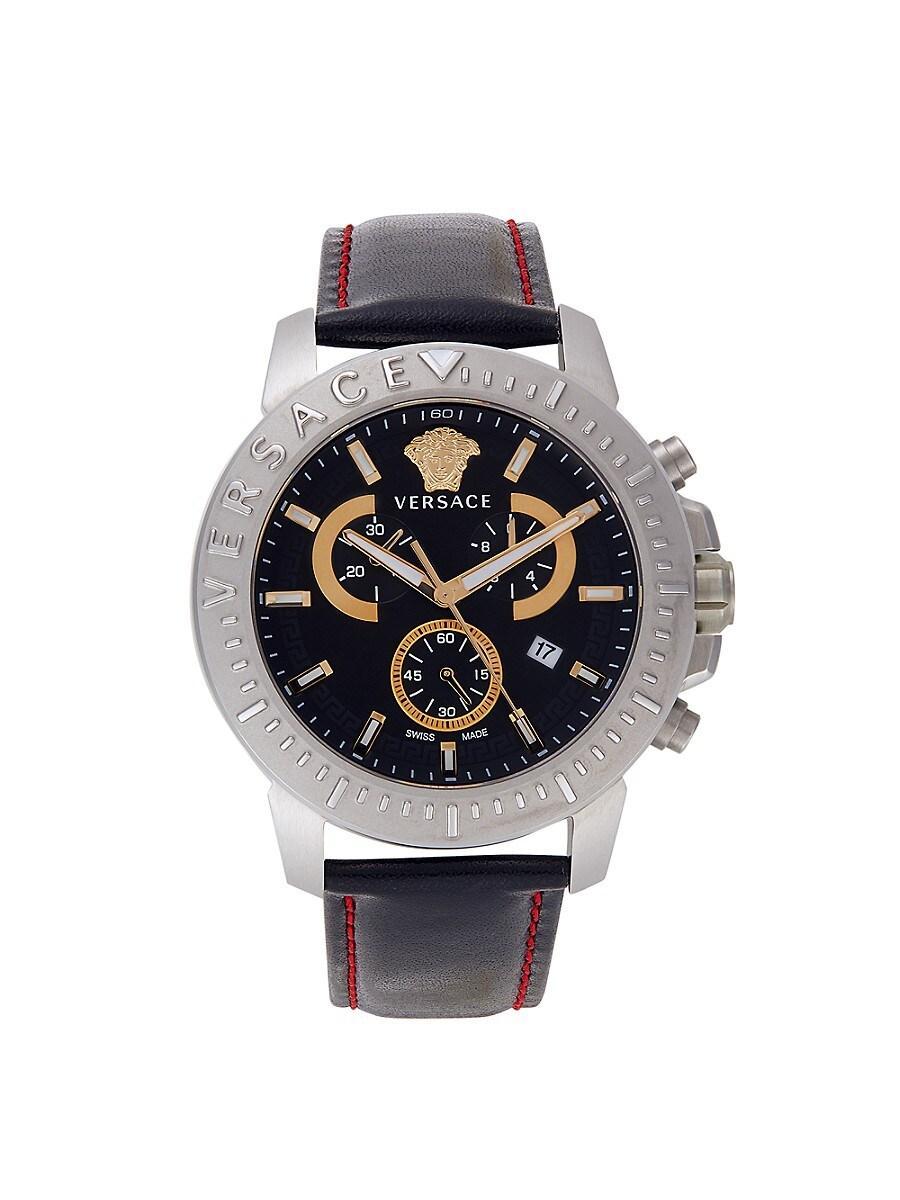 Versace Men's 45MM Stainless Steel & Leather Strap Chronograph Watch  - male - Size: one-size Product Image
