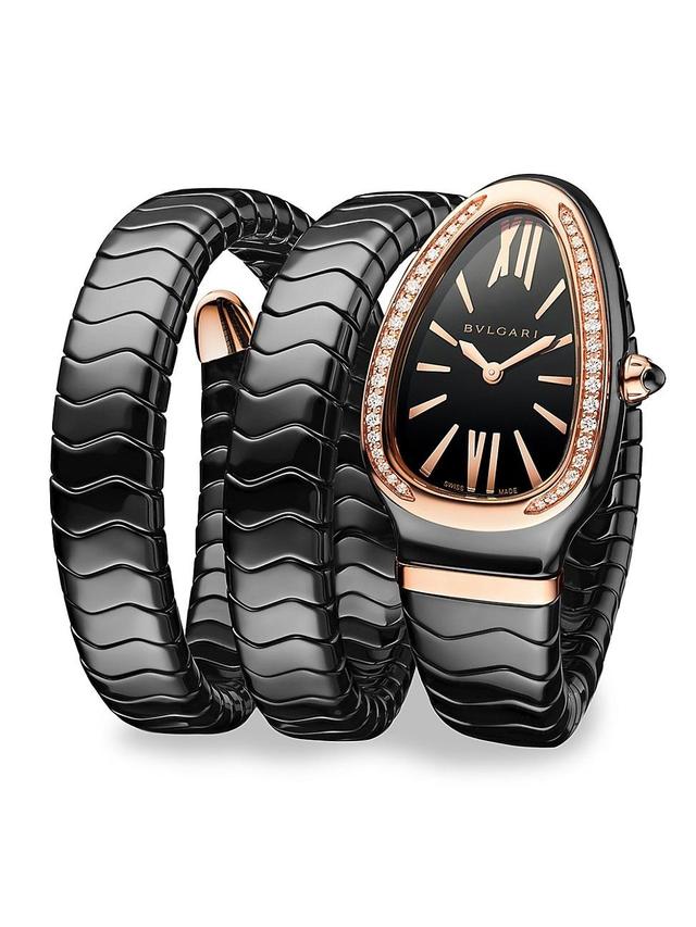 Womens Serpenti Black Ceramic & 18K Rose Gold Double Twist Bracelet Watch - Black Product Image