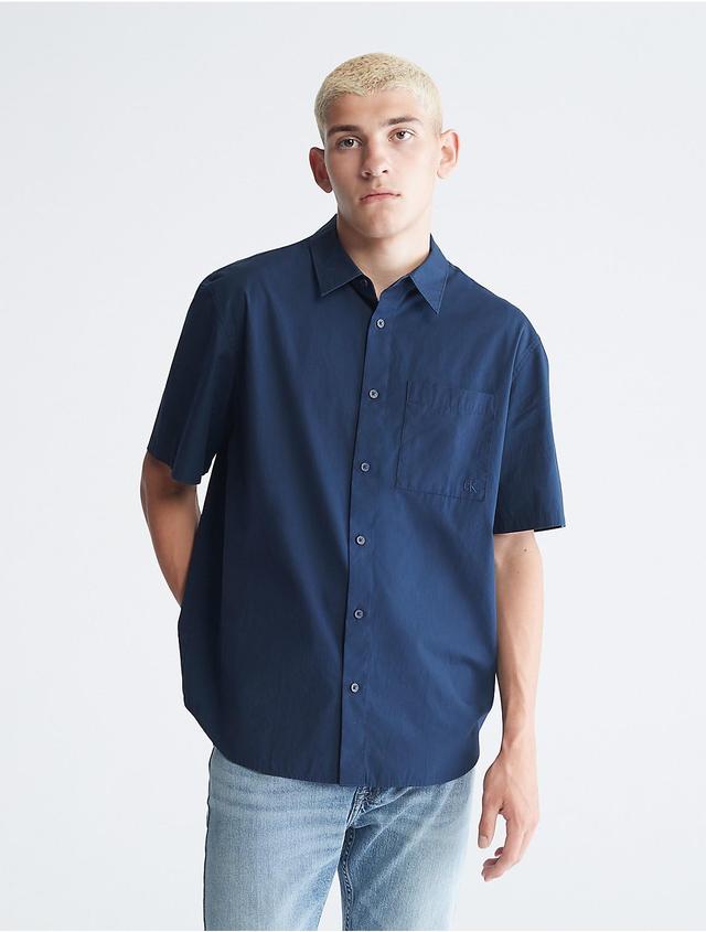Calvin Klein Men's Solid Pocket Short Sleeve Easy Shirt - Blue - L Product Image
