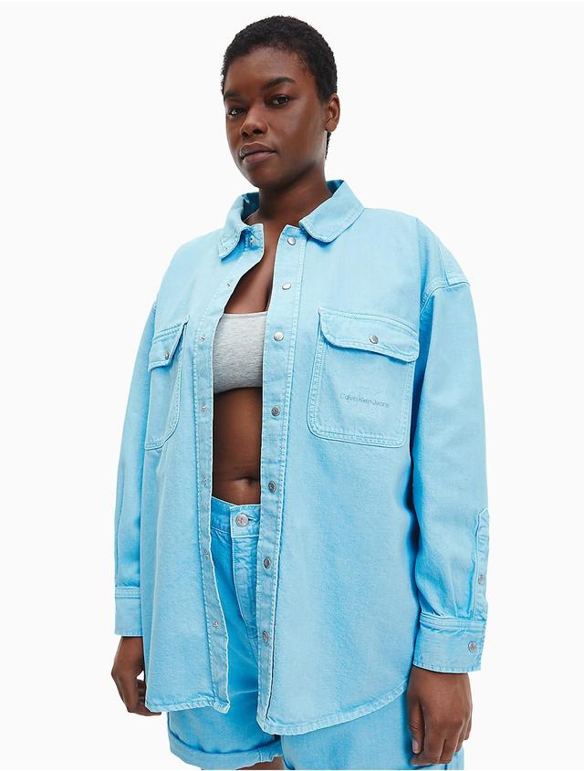Calvin Klein Womens Plus Size Denim Shirt Jacket - Blue - 3X Product Image